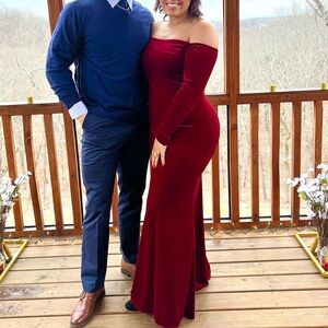 Off The Shoulder Velvet Mermaid Evening Gown